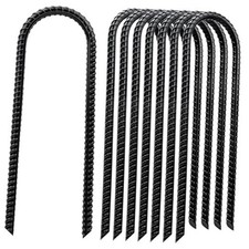 Trampoline Stakes High Wind - Heavy Duty 12 Inch U Shaped Ground 8 pack Black