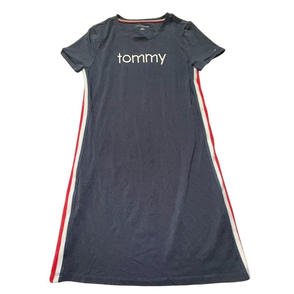 Vtg Tommy Hilfiger Womens Stripe T-Shirt Dress Blue S spell out streetwear logo