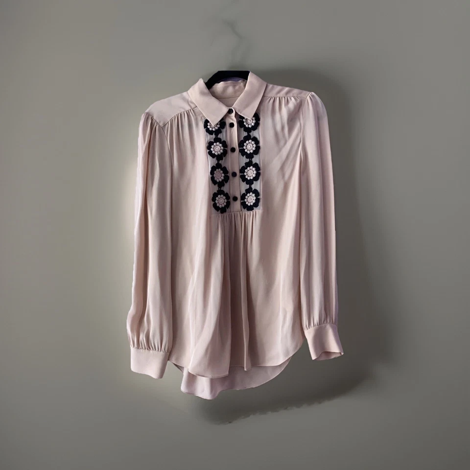 Kate Spade маргаритки кружева шелковая блузка, размер M, офис бизнес повседневный женский - Изображение 3 из 4