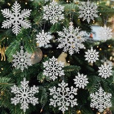 36pcs Silver Snowflake Ornaments Christmas Tree Decorations, Glitter