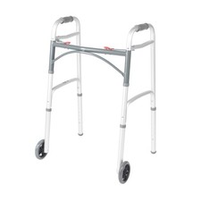 Drive Medical Two-Button Folding Walker w/ Wheels - Lightweight Rolling Mobi...
