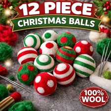 Dimensions Crafts 12pc Wool Felt Christmas Balls Polka Dot Striped Holiday Decor