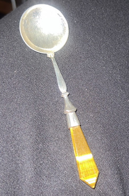 B76- Vintage Silver Coffee Spoon With Tigers Eye Handle -India