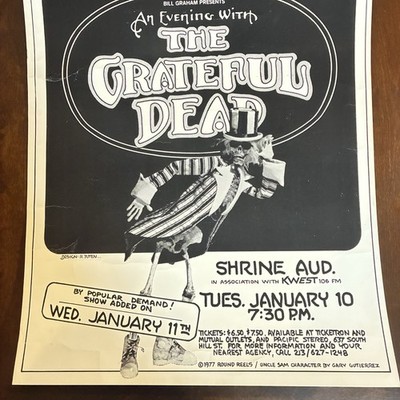 Grateful Dead 1977 Shrine Aud Randy Tuten Original 18x21 Vintage