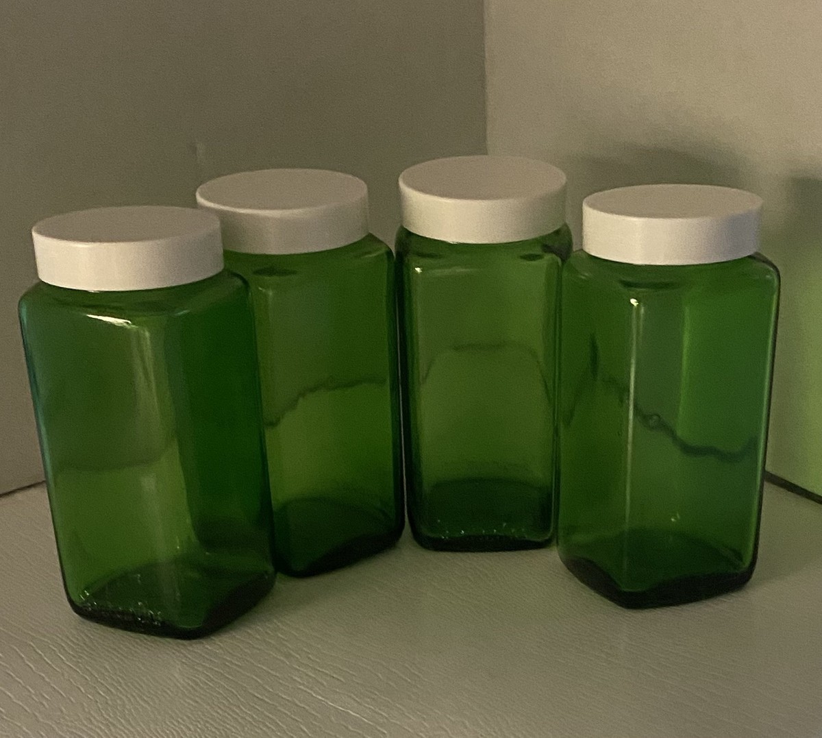Vintage DURAGLASS Storage/Spice Glass JARS 6oz Square FORREST GREEN