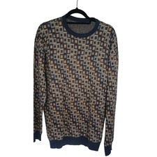 Vintage Men's Geometric Abstract Square Pattern Sweater XXL Grandpa Style