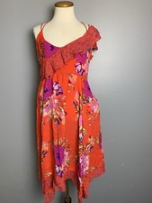 Anthropologie Maeve Dress Womans 12 Red Grecia Floral Handkerchief Ruffle Fairy