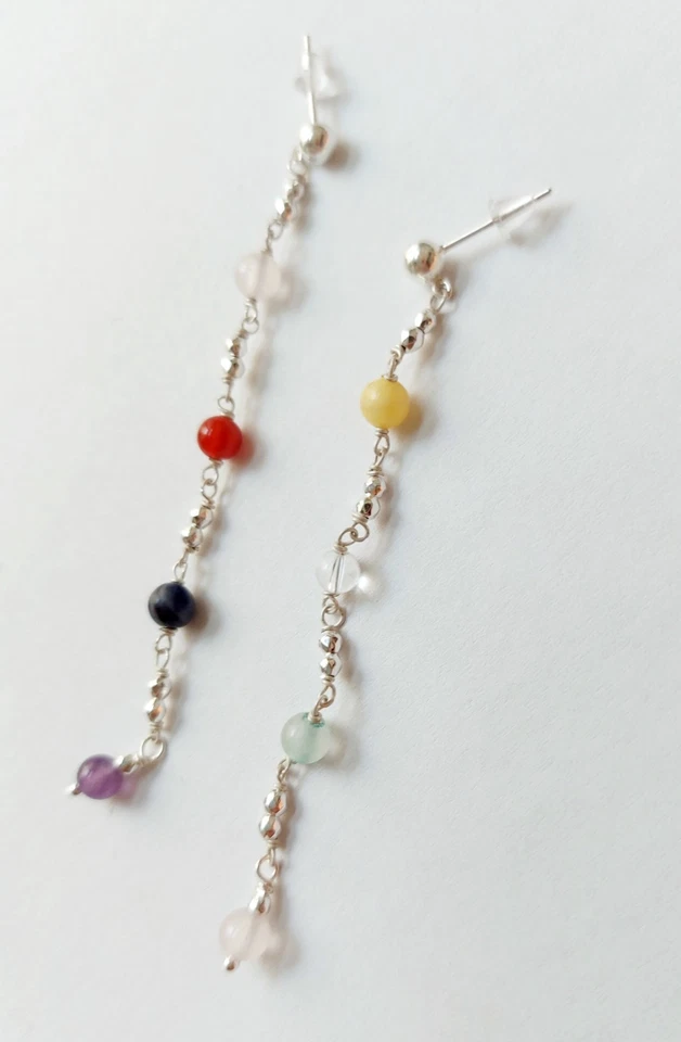 Orecchini pendenti in argento 925 chakra con ametista sodalite corniola e quarzo - Immagine 4 di 4