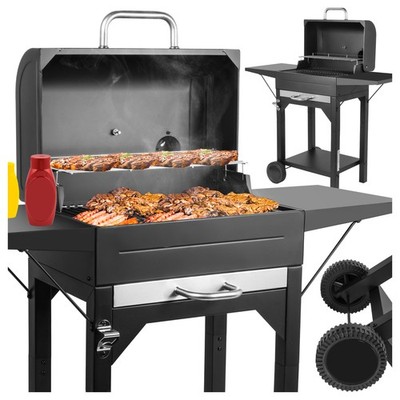 Holzkohlegrill Grillwagen BBQ mit Deckel Thermometer Garten Camping ChimneyBBQ 
