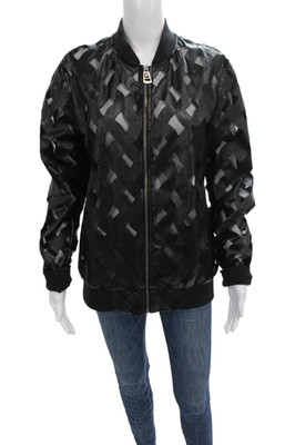 Valiant Unisex Bomber Jacket Black Cotton Geometric Long Sleeve Zip Size L