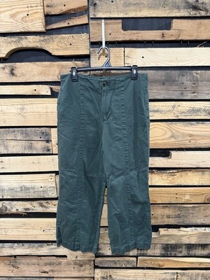LOFT Olive Green Seamed Linen Blend Wide Leg Cropped Pants Size 8