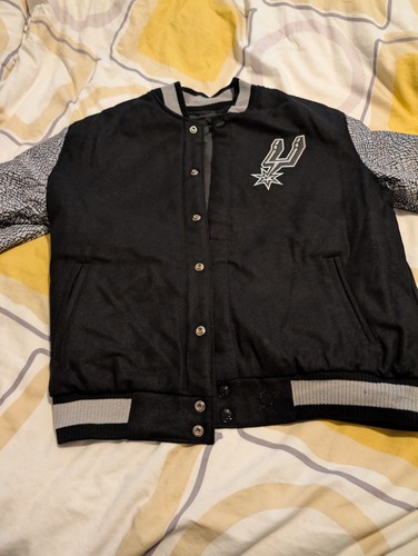 NBA Jeff Hamilton Design San Antonio Spurs Reversible Melton Jacket Sz L Black - Picture 8 of 12