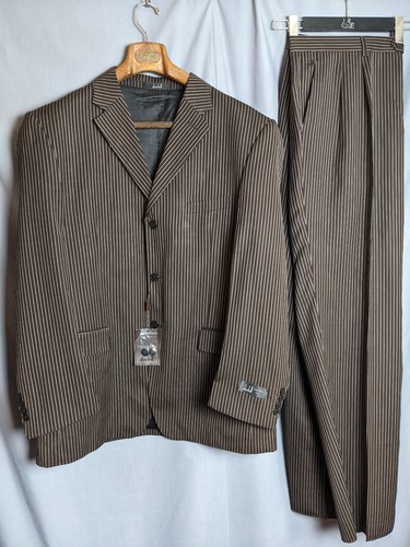 Dunhill, Vintage Dunhill Suit Brown Stripes Wool Suit size IT 54