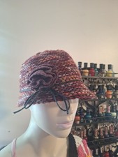 Multicolor Knit Cloche Hat Wool Acrylic Flower Accent Lightweight Women