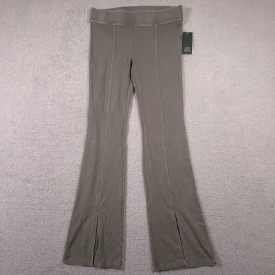 Wild Fable Pants Womens Medium Light Green Ribbed Flare Leg Split Hem High Rise
