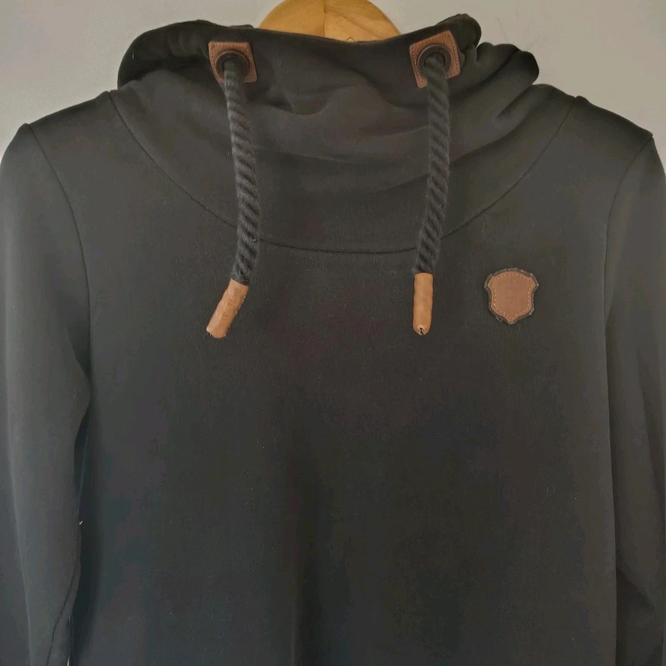 Naketano Hoodie Womens L Cowl Neck Rope Drawcord Faux Leather Heavy Weight Cozy - Image 3 of 4