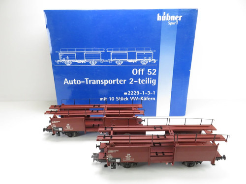 (1HOL208) Vagón de transporte de coches Hübner 2229-1-3-1 con 10 VW Escarabajo de DB 1 DC, embalaje original | Zustand: Gebraucht