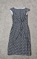 LAUREN RALPH LAUREN Blue White DRESS Size 4 Geometric Stretch Twist Bodycon