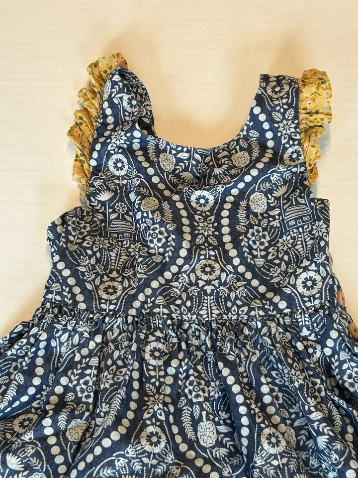 Matilda Jane Joanna Gaines Kick Up Your Heels Dress Sz 4 Blue White Yellow Girls - Image 3 of 4