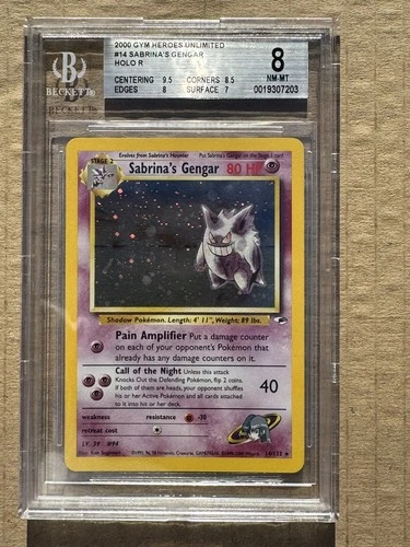 2000 Pokemon Gym Heroes Unlimited Sabrina's Gengar #14 Holo BGS 8
