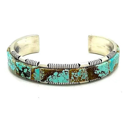 Navajo Number 8 Turquoise Inlay Cuff Bracelet Steve Francisco
