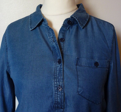 Tencel Denim Shirt Top Damen Langarm per se Tasche 8-10 UK neu mit Etikett $ 49 blau