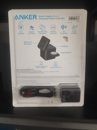 Anker Station de Charge Magnétique Cube 3 en 1 Charge Qi2 + Chargeur 40W pour Apple - Photo 2 sur 2