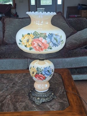 E.F. & E.F. Hurricane Gone with The Wind Table Lamp Multi-Colored Floral 3-Way