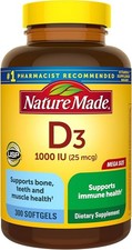 Nature Made Vitamin D3 1000 IU 25 mcg , Vitamin D Supplement for Bone, Teeth, M