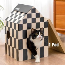 Cardboard Cat House with Scratch Pad Catnip Indoor Hideaway Scratcher