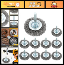 2" Wire Wheel Brush Set - 10 Coarse Carbon Steel Crimping Brushes for Drill - Ru