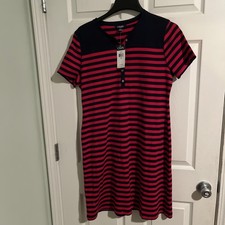 Chaps Red/Navy Striped Short Sleeve Knit Dress - XL - NEW