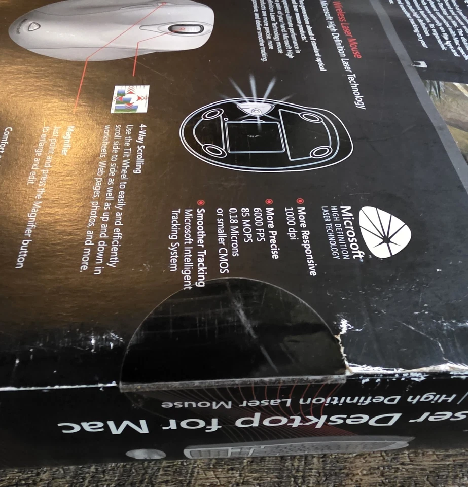 NOS Microsoft Wireless Laser Desktop Comfort Keyboard Mouse Reciever New NIB  - Image 4 of 4