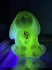 Fenton Art Glass White Opal Satin Floppy Ear Bunny Uranium w/ Swarovski Crystal