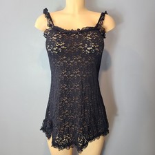 Vtg Lace Babydoll Dress Dainty Black Sz Small Sheer Festival Fairy Whimsigoth