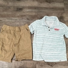 Lucky Brand Boys Size 6 Striped Polo Shirt Khaki Shorts Outfit Set, 2 Piece