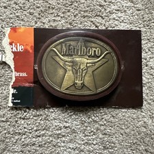 VINTAGE 1987 MARLBORO LONGHORN BRASS BELT BUCKLE UNOPENED PROMO