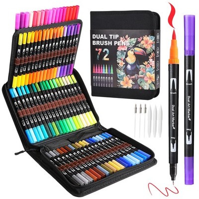 Art Markers Pens Dual Tip Coloring Markers Set with Brush & Fine Nib for Adul...