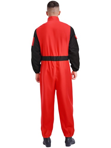 Mens Race Car Driver Contrast Color Front Zipper Long Sleeve Jumpsuit Costume - Picture 9 of 69