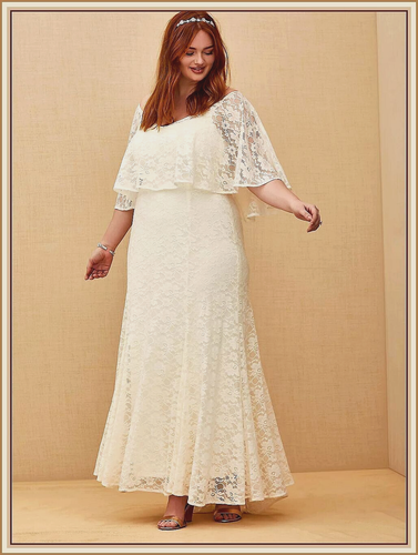 NEW TORRID ( 0X  12 )  IVORY LACE CAPELET OVERLAY SPECIAL OCCASION WEDDING DRESS - 第 1/6 張圖片