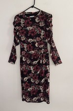 Nine West Women’s Black Pink Long Sleeve Mesh Overlay Dress Stretch Size Medium