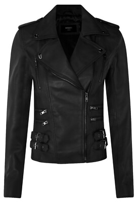 Damen Leder Bikerjacke Matt Schwarz Lamm Nappa Vintage Gothic