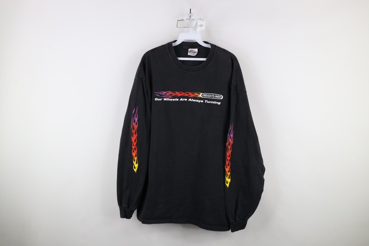 Vintage 90s Mens XL Faded Freightliner Fire Flames Long Sleeve T