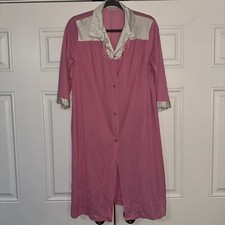 Vintage Vanity Fair Dark Pink Nightgown Button Up Robe Lounge Dress Made In USA