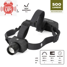 Swiss Tech Rechargeable LED Headlamp, Weatherproof, UV Blood Tracker, 500 Lumens