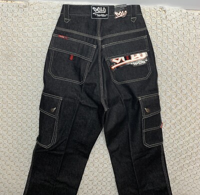 パンツ solo semore baggy denim w38 Vtg Solo Semore Cargo Jeans Men Tag 28 Approx 27x32 Black Baggy