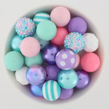 Bubblegum Chunky 20mm Beads Mixes, Blue Pink Purple and White, Beads for Crafts
