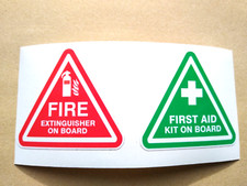 Fire Extinguisher & First Aid Sticker Set 50mm Triangle Safety Decals Van Taxi