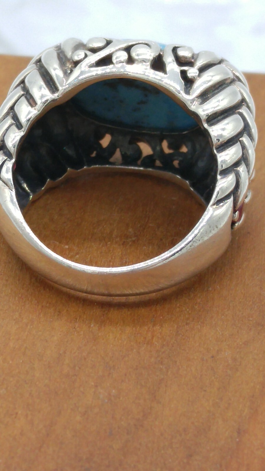 Turquoise and Ruby Sterling Silver Ring Size 6 - image 2