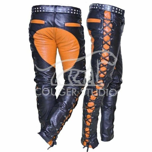 side laced leather pants
